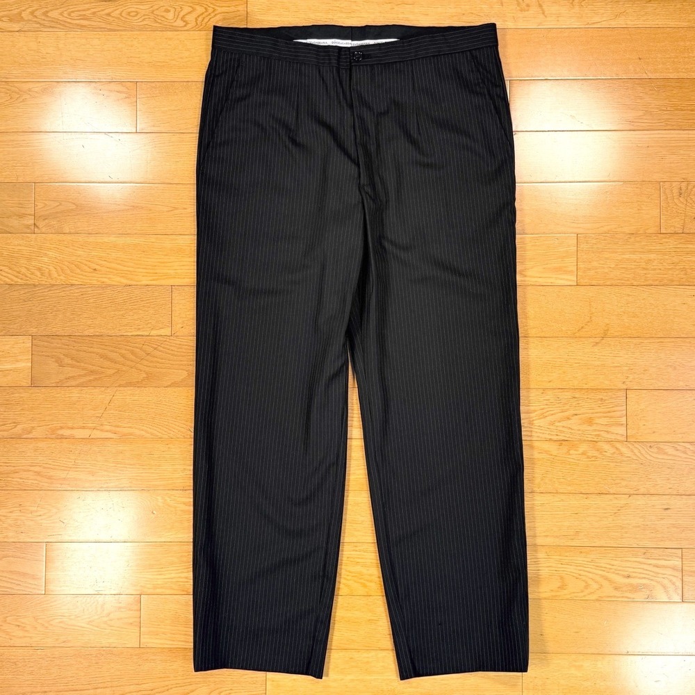 Dolce & Gabbana Mens IT 52 US 36 Black Pinstripe Wool Dress Pants Trousers